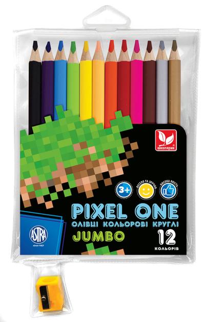 Олівці кольорові круглі Джамбо Pixel One 12 кольорів + чинка